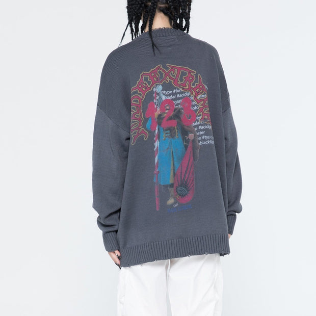 Dark Character Graffiti Knitted Sweater Streetwear Brand Techwear Combat Tactical YUGEN THEORY