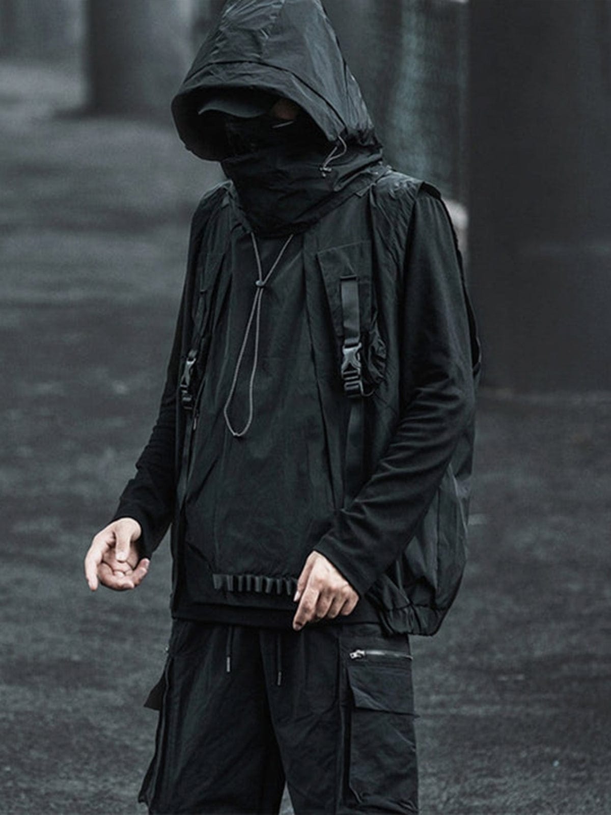 Dark Combat Multi Pockets Hooded Vest Streetwear Brand Techwear Combat Tactical YUGEN THEORY