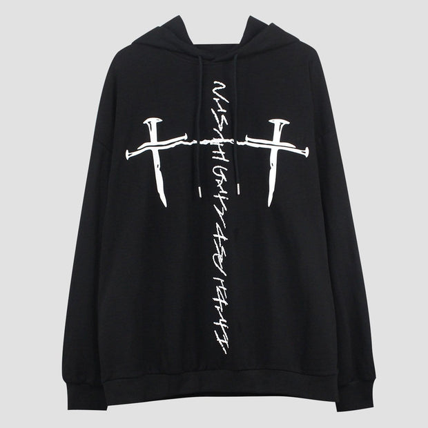 Dark Double Crucifixion Print Hoodie Streetwear Brand Techwear Combat Tactical YUGEN THEORY