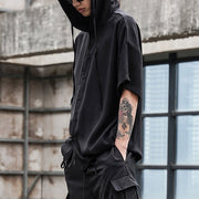 Dark Elastic Oversized Hooded Shirt Streetwear Brand Techwear Combat Tactical YUGEN THEORY