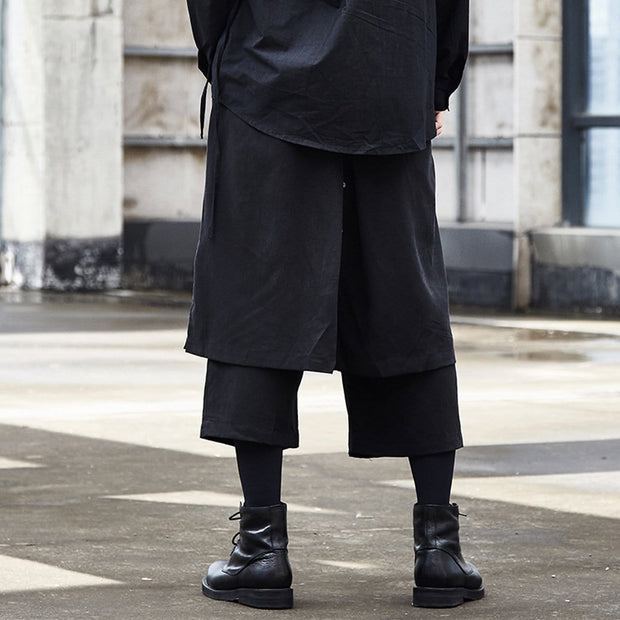 Dark Fake Two Bandage Cropped Culottes Pants Streetwear Brand Techwear Combat Tactical YUGEN THEORY