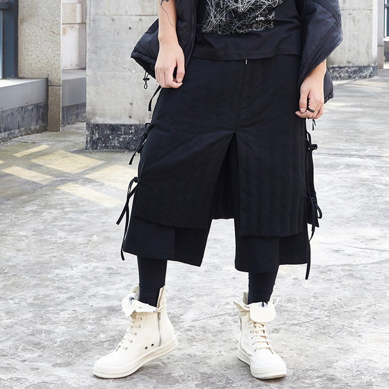 Dark Fake Two Bandage Oversized Thick Ankle-length Pants Streetwear Brand Techwear Combat Tactical YUGEN THEORY