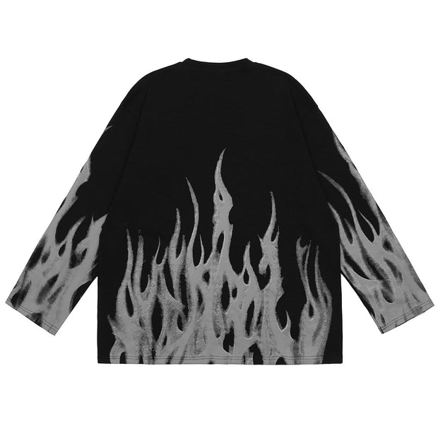 Dark Fire Flame Print Sweatshirt Streetwear Brand Techwear Combat Tactical YUGEN THEORY