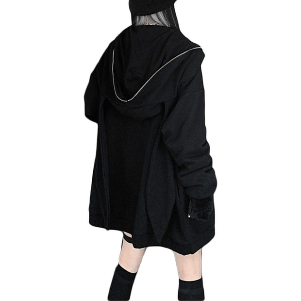 Dark Fold-eared Rabbit Chain Zip Up Hoodie Streetwear Brand Techwear Combat Tactical YUGEN THEORY