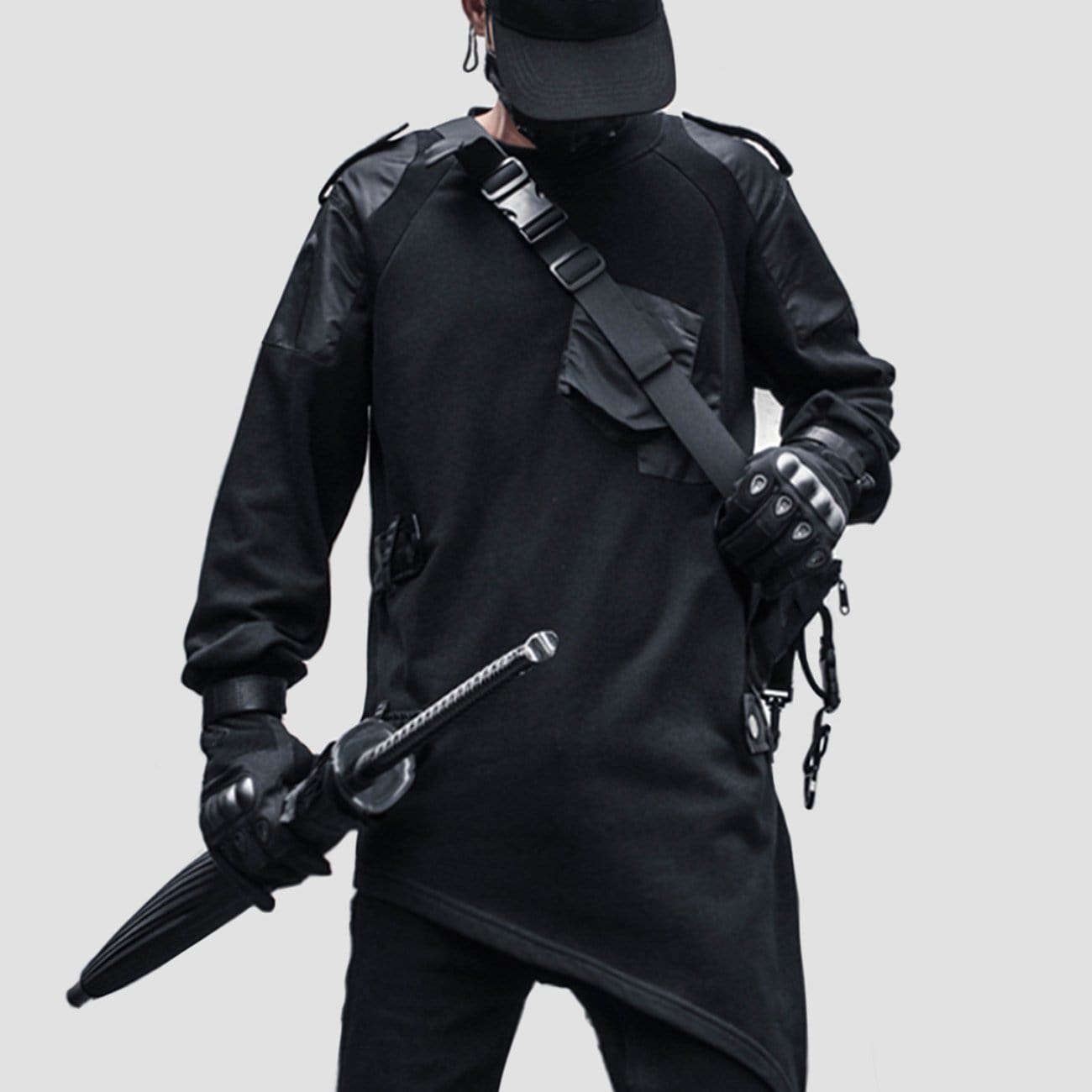 Dark Function Asymmetric Patchwork Sweatshirt Streetwear Brand Techwear Combat Tactical YUGEN THEORY