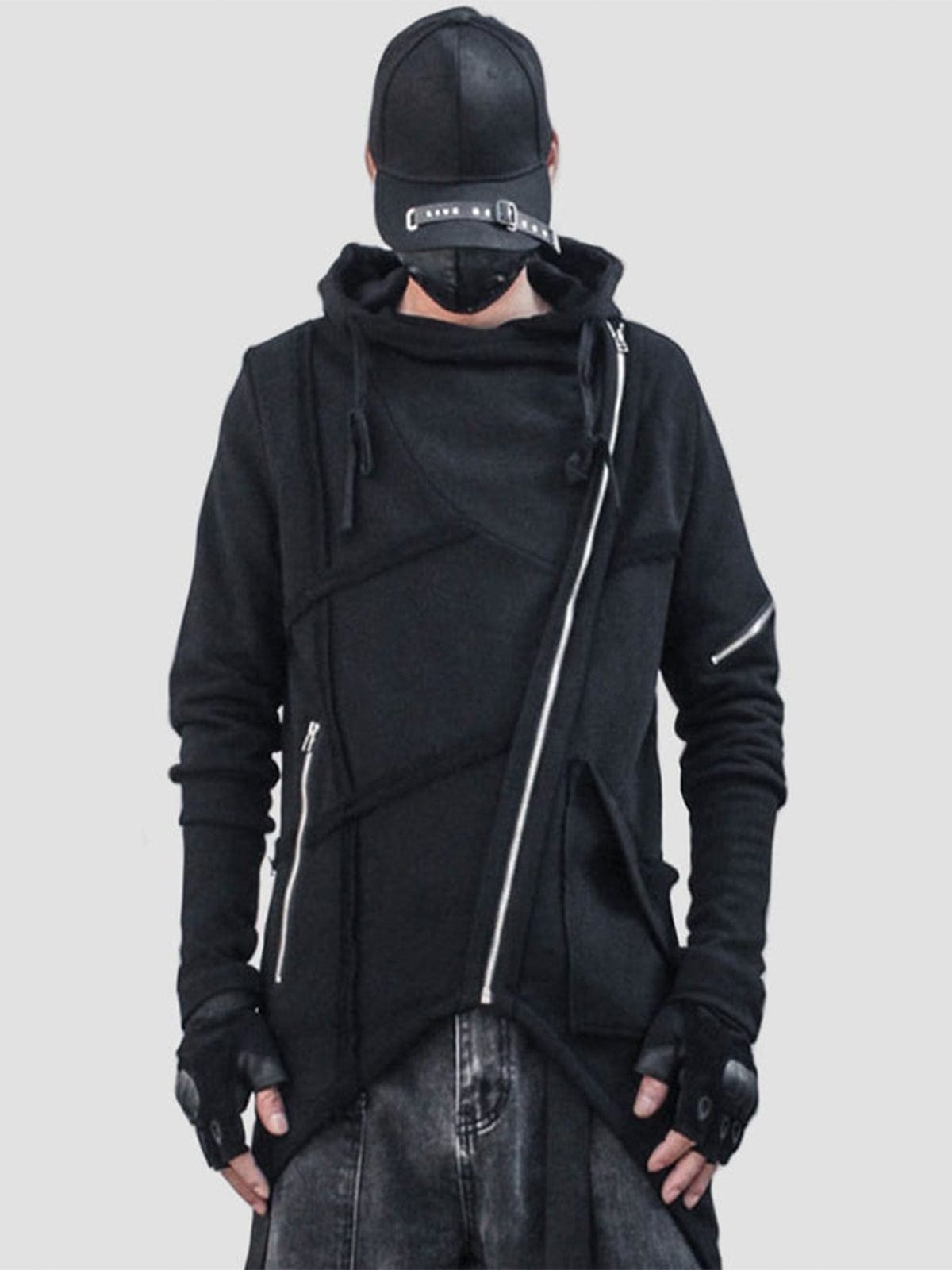 Dark Function Irregular Diagonal Zipper Hooded Jacket Streetwear Brand Techwear Combat Tactical YUGEN THEORY