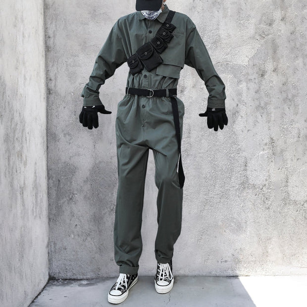Dark Function Personalized Belt Buttons Cargo Jumpsuit Streetwear Brand Techwear Combat Tactical YUGEN THEORY