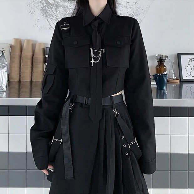 Dark Gothic Exposed Waist Skirt Suit Streetwear Brand Techwear Combat Tactical YUGEN THEORY