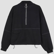 Dark Half Zipper Drawstring Sweatshirt Streetwear Brand Techwear Combat Tactical YUGEN THEORY