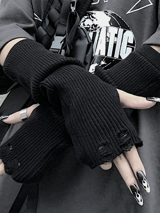 Dark Knit Slit Half-Sleeve Gloves Streetwear Brand Techwear Combat Tactical YUGEN THEORY