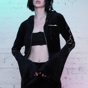 Dark Lightning Embroidery Zip Up Cropped Hoodie Streetwear Brand Techwear Combat Tactical YUGEN THEORY