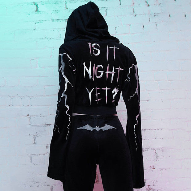 Dark Lightning Embroidery Zip Up Cropped Hoodie Streetwear Brand Techwear Combat Tactical YUGEN THEORY