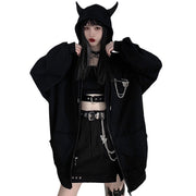 Dark Little Devil Horn Zip Up Hoodie Streetwear Brand Techwear Combat Tactical YUGEN THEORY