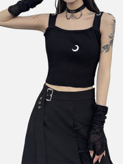 Dark Moon Embroidered Vest Streetwear Brand Techwear Combat Tactical YUGEN THEORY
