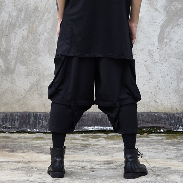 Dark Patchwork Fake Two Oversized Ankle-length Pants Streetwear Brand Techwear Combat Tactical YUGEN THEORY