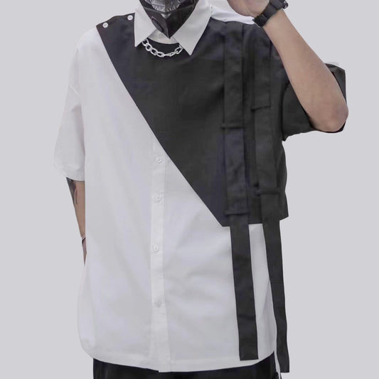Dark Patchwork Ribbon Shirt Streetwear Brand Techwear Combat Tactical YUGEN THEORY