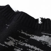 Dark Patchwork Ripped Hole Knitted Sweater Streetwear Brand Techwear Combat Tactical YUGEN THEORY