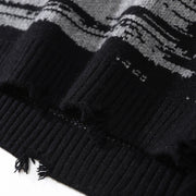 Dark Patchwork Ripped Hole Knitted Sweater Streetwear Brand Techwear Combat Tactical YUGEN THEORY