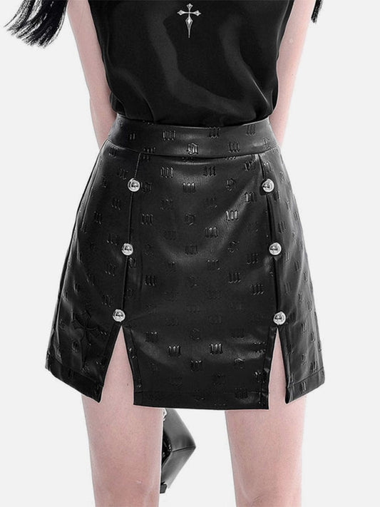 Dark Pattern Embossed Slit PU Skirt Streetwear Brand Techwear Combat Tactical YUGEN THEORY