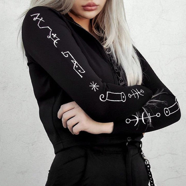 Dark Personality Side Graffiti Cropped Long Sleeve T Shirt Streetwear Brand Techwear Combat Tactical YUGEN THEORY