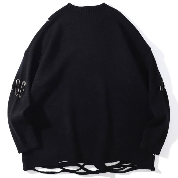 Dark Pin Striped Embroidery Knitted Sweater Streetwear Brand Techwear Combat Tactical YUGEN THEORY