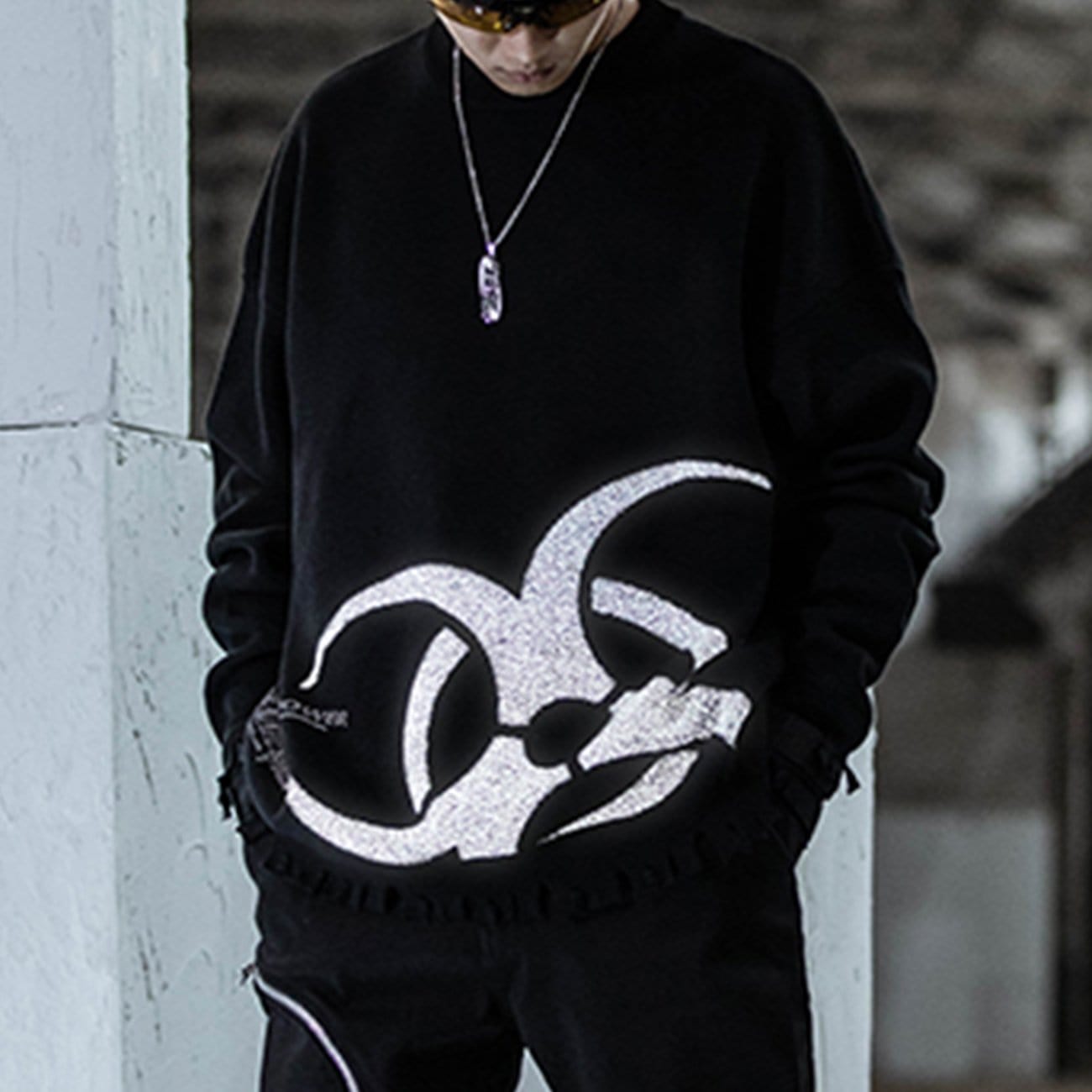 Dark Reflective Biochemical Weapon Print Knitted Sweater Streetwear Brand Techwear Combat Tactical YUGEN THEORY