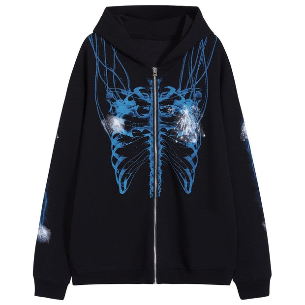 Dark Resurrected Skeleton Fleece Zip Up Hoodie Streetwear Brand Techwear Combat Tactical YUGEN THEORY