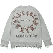 Dark Ripped Skeleton Letters Print Oversized Sweater Streetwear Brand Techwear Combat Tactical YUGEN THEORY