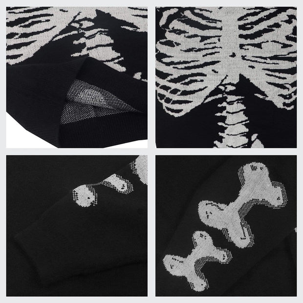Dark Skeleton Print Knitted Sweater Streetwear Brand Techwear Combat Tactical YUGEN THEORY