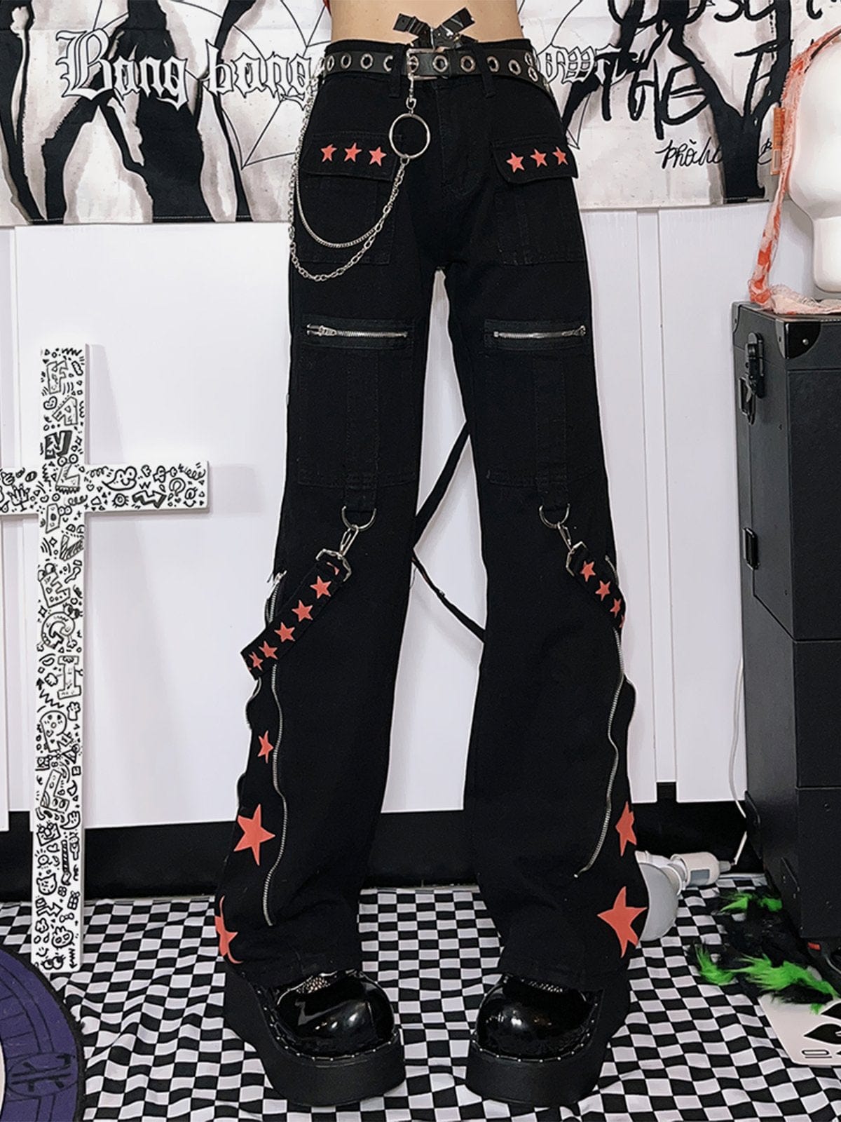 Dark Star Ribbon Zip Wide-Leg Pants Streetwear Brand Techwear Combat Tactical YUGEN THEORY