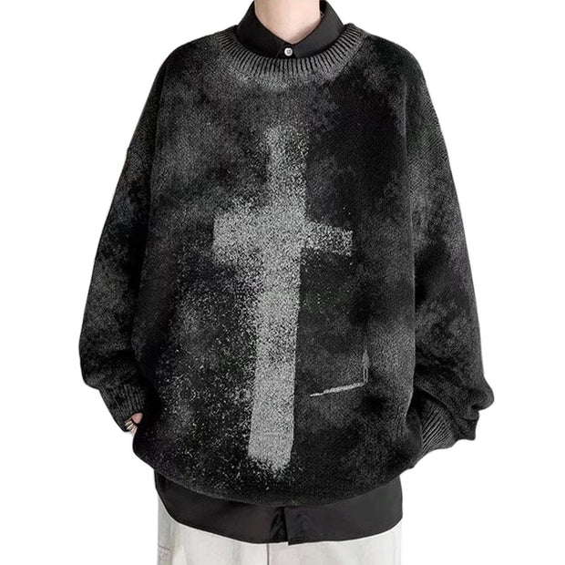 Dark Tie Dye Cross Knitted Sweater Streetwear Brand Techwear Combat Tactical YUGEN THEORY