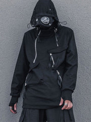 Dark Zipper Multi-pocket Sunglasses Hoodie Streetwear Brand Techwear Combat Tactical YUGEN THEORY