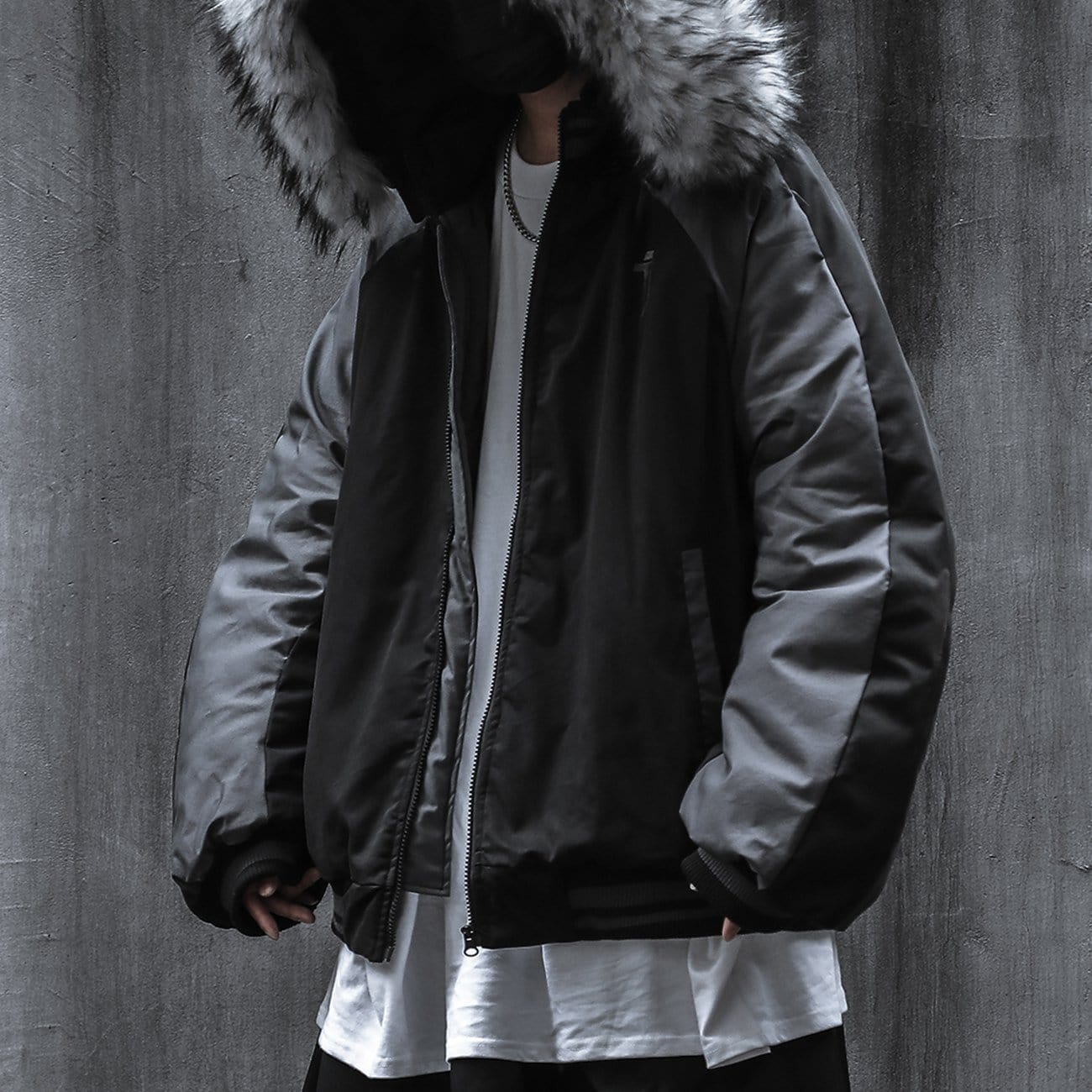 Detachable Fur Collar Hat Winter Coat Streetwear Brand Techwear Combat Tactical YUGEN THEORY