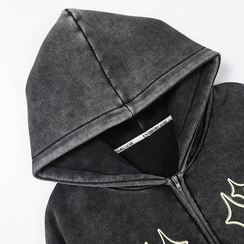 Distressed Fleece Zipper Hoodie Cross Streetwear Brand Techwear Combat Tactical YUGEN THEORY