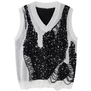 Distressed Knitted Vest Color Block Streetwear Brand Techwear Combat Tactical YUGEN THEORY