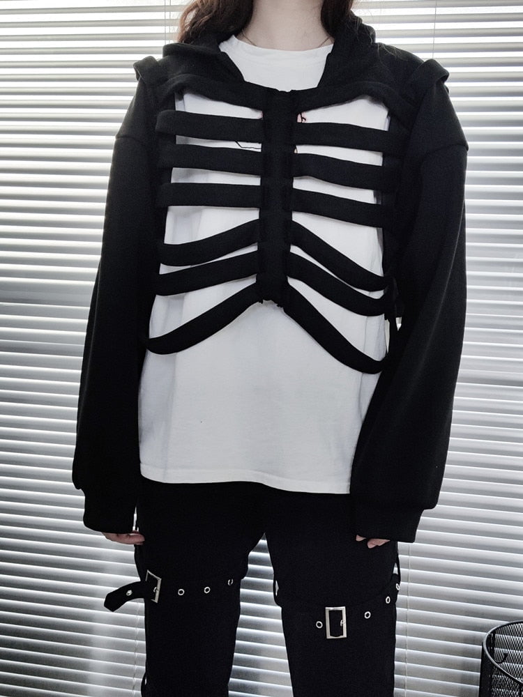 Distressed Skeleton Hooded Vest Streetwear Brand Techwear Combat Tactical YUGEN THEORY