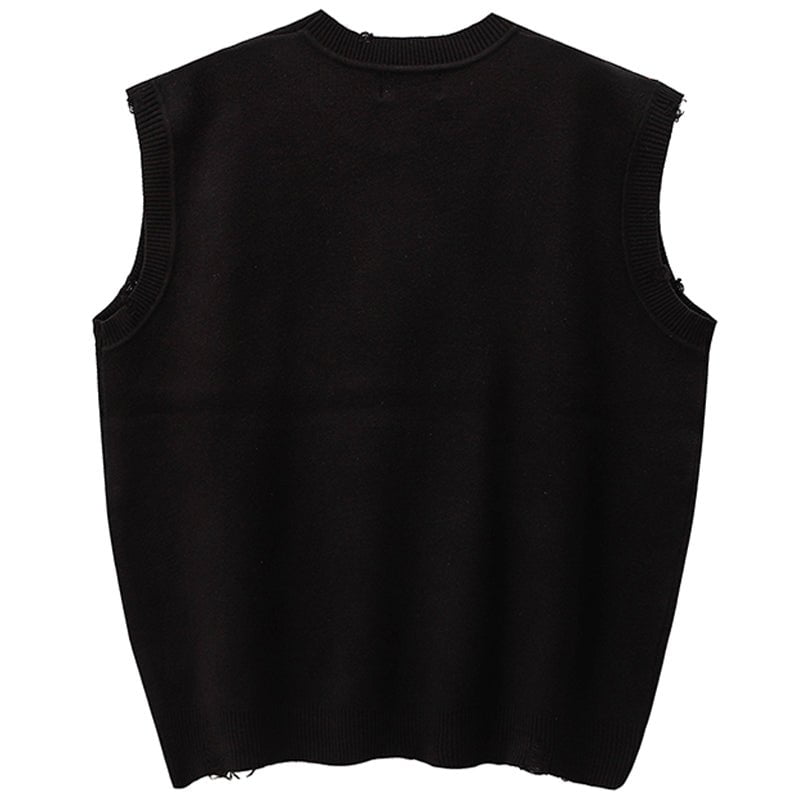 Distressed Sweater Vest Letter Print Streetwear Brand Techwear Combat Tactical YUGEN THEORY