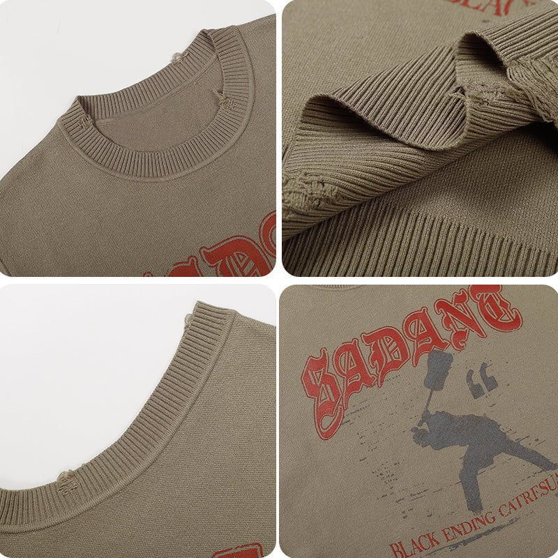 Distressed Sweater Vest Letter Print Streetwear Brand Techwear Combat Tactical YUGEN THEORY