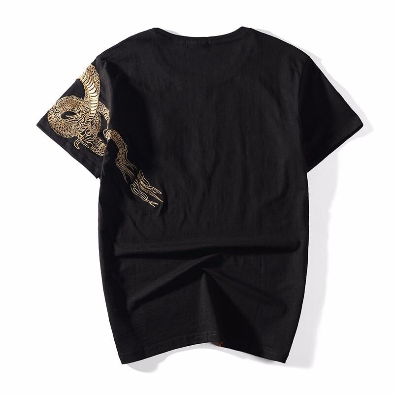 Dragon on Shoulder Embroidery T-Shirt Streetwear Brand Techwear Combat Tactical YUGEN THEORY