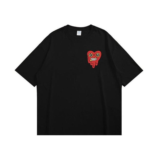 Dripping Heart Cartoon T-Shirt Streetwear Brand Techwear Combat Tactical YUGEN THEORY