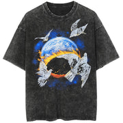 Earth Flame Doves Cotton Washed Graphic Tee Streetwear Brand Techwear Combat Tactical YUGEN THEORY