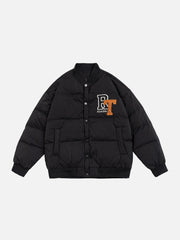 Embroidered Letters Varsity Down Coat Streetwear Brand Techwear Combat Tactical YUGEN THEORY