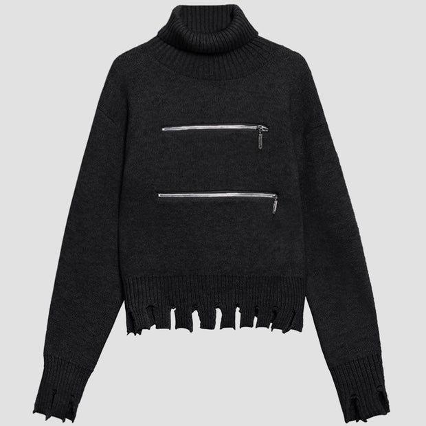 Fake Zipper Turtleneck Knitted Sweater Streetwear Brand Techwear Combat Tactical YUGEN THEORY