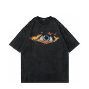 Fire Eye Graphic Print Washed Cotton T-Shirt Streetwear Brand Techwear Combat Tactical YUGEN THEORY