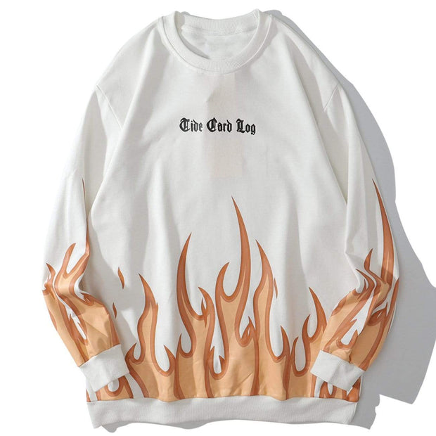 Fire Flame Print Sweatshirt Streetwear Brand Techwear Combat Tactical YUGEN THEORY
