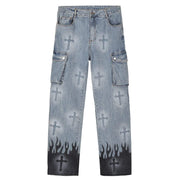 Flame & Cross Vibe Jeans Streetwear Brand Techwear Combat Tactical YUGEN THEORY