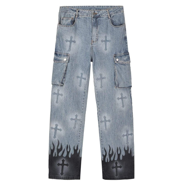 Flame & Cross Vibe Jeans Streetwear Brand Techwear Combat Tactical YUGEN THEORY