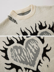 Flame Heart Jacquard Sweater Streetwear Brand Techwear Combat Tactical YUGEN THEORY