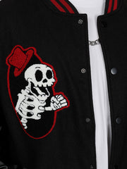 Flocked Skate Skeleton Varsity Jacket Streetwear Brand Techwear Combat Tactical YUGEN THEORY