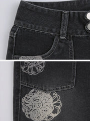 Flowers Print Patchwork Pockets Jeans Streetwear Brand Techwear Combat Tactical YUGEN THEORY